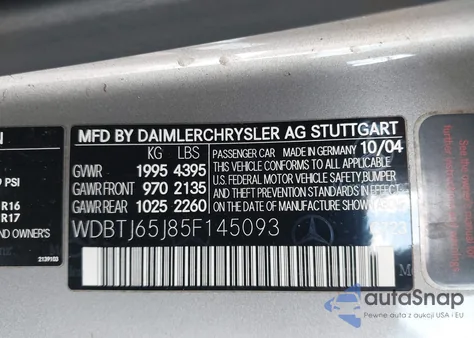 2005 Mercedes-Benz Clk 320 из США, поврежденный, VIN WDBTJ65J85F145093